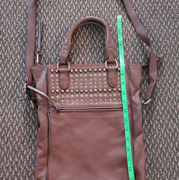 Leather studded Andrew Marc foldover satchel - Picture 6 of 8